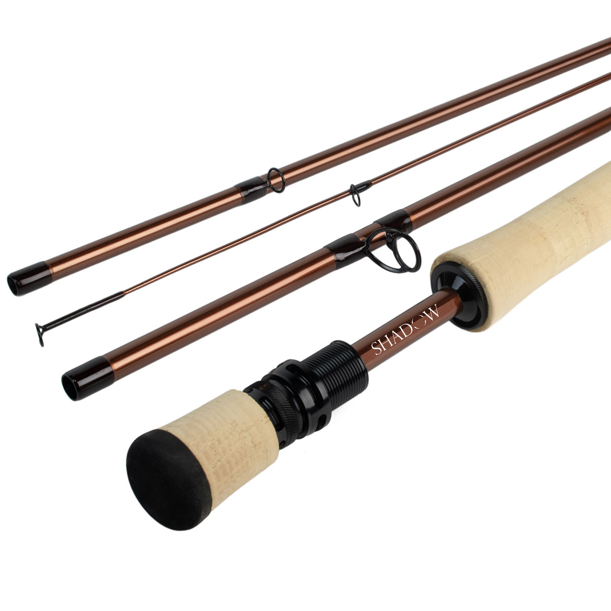 A side angle of the Shadow Warrior Fly Fishing rod - A High Performance rod in the color of Copper.