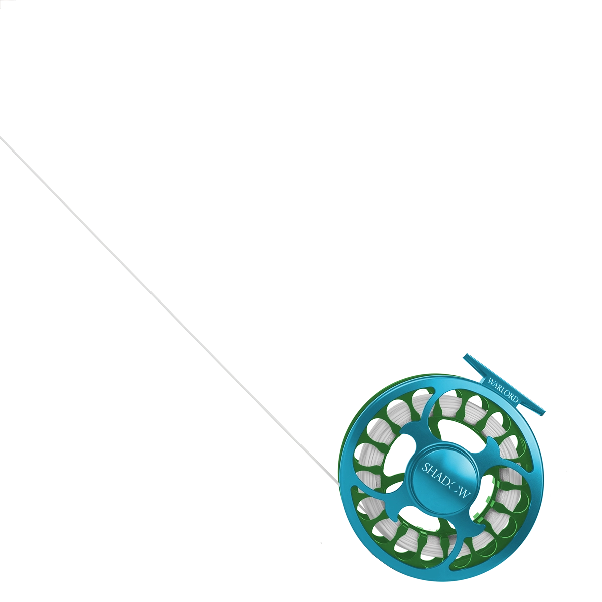 A transparent image overtop of the shadow Warlord Fly Fishing rod.