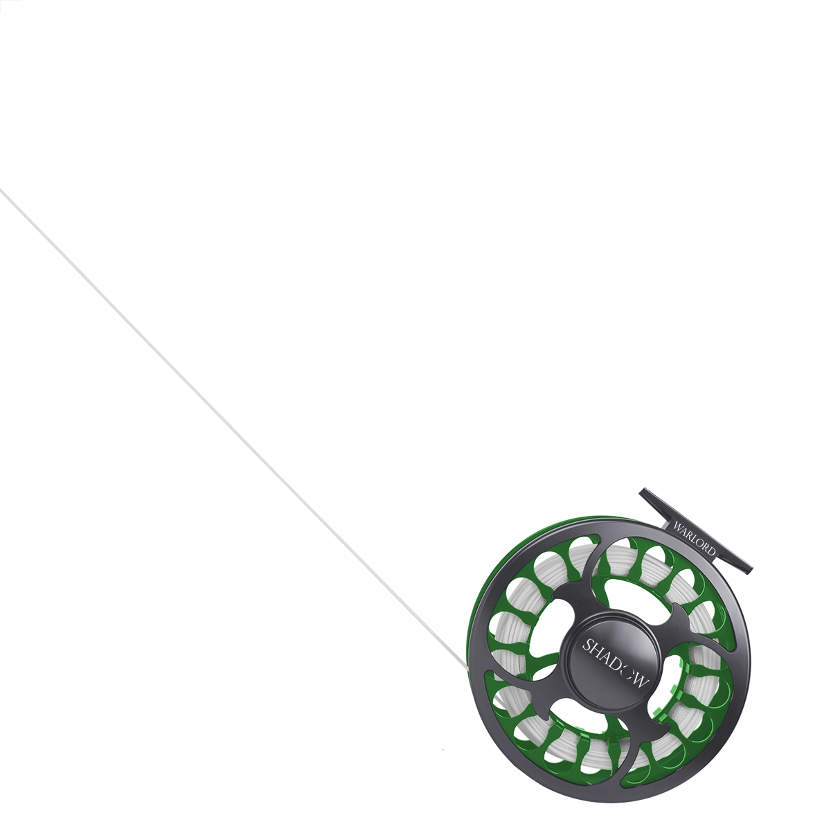 A transparent image overtop of the shadow Warlord Fly Fishing rod.
